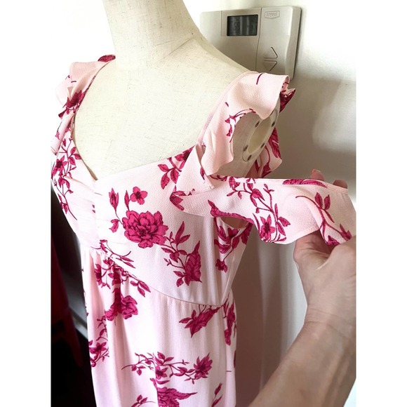 CECE Secret Blush Floral Spring Bouquet Ruffled Hi Low Maxi Dress Sz M - Picture 8 of 16